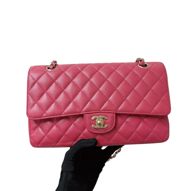 Double Flap Medium Caviar Quilted Dark Pink GHW
