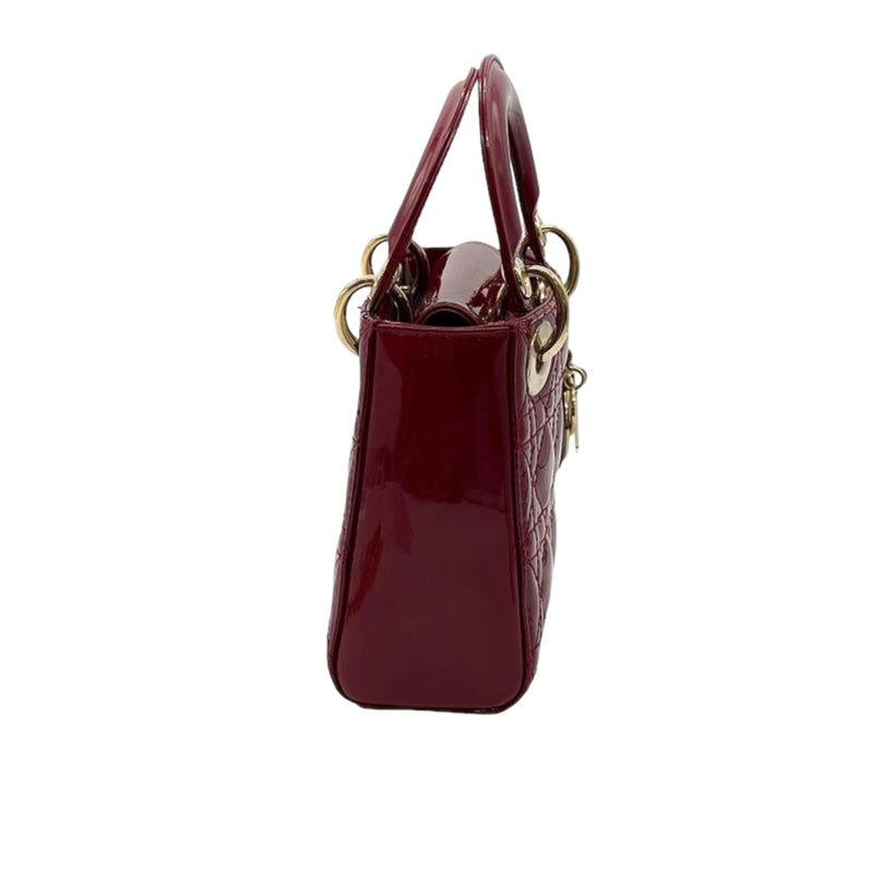 NEW in Lt ED BOX LADY DIOR Cherry Red Patent Cannage