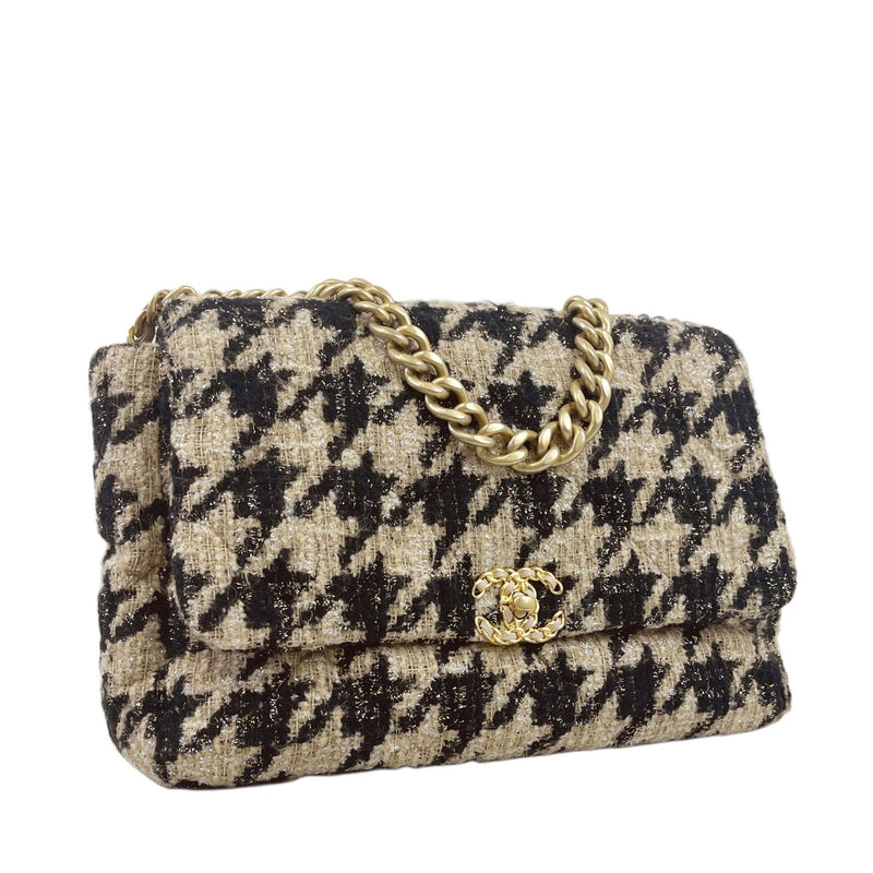 Chanel 19 Houndstooth Tweed and Ribbon Maxi Flap Bag Nwt Rare