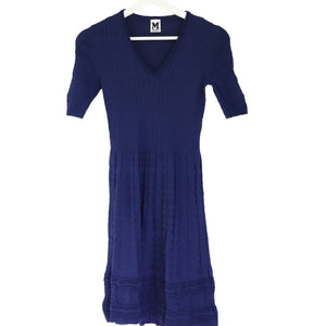 Blue Ornate Pleated Knit Dress XS