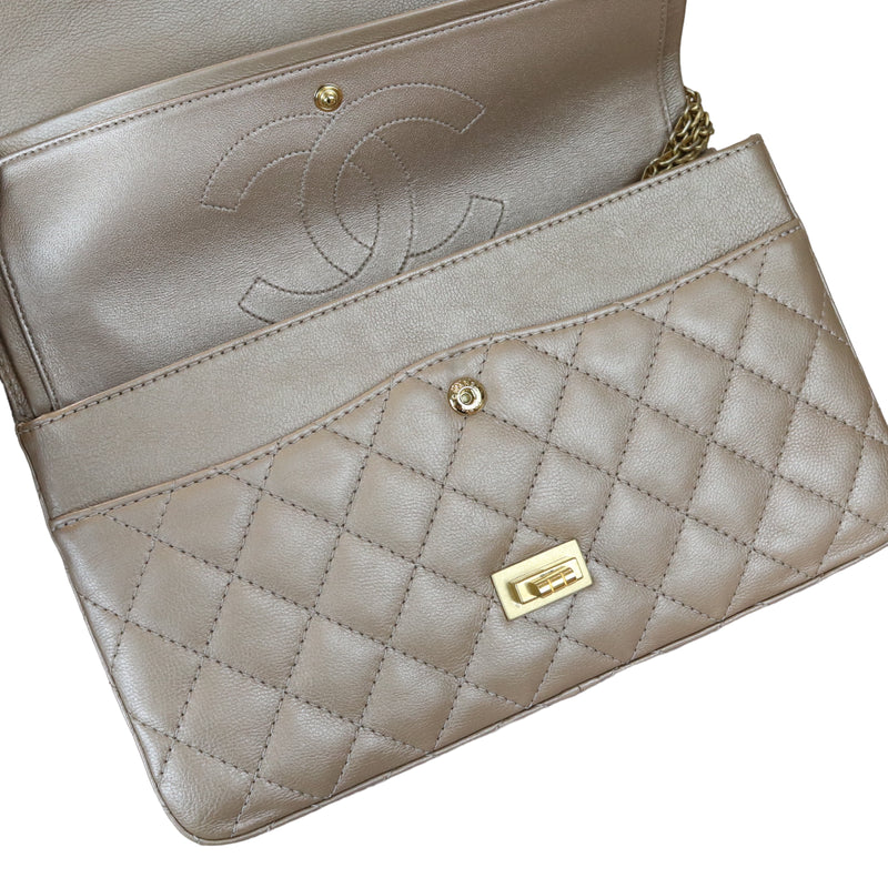 Chanel Gray Quilted Distressed Leather Reissue Jumbo Double Flap