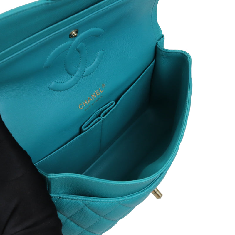 Classic Double Flap Caviar Medium Teal LGHW