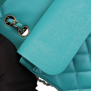 Classic Double Flap Caviar Medium Teal LGHW