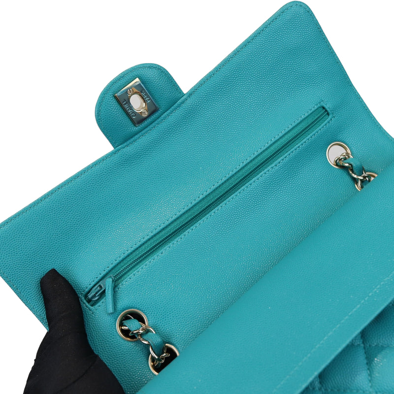 Classic Double Flap Caviar Medium Teal LGHW