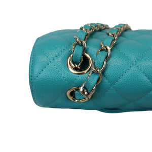 Classic Double Flap Caviar Medium Teal LGHW