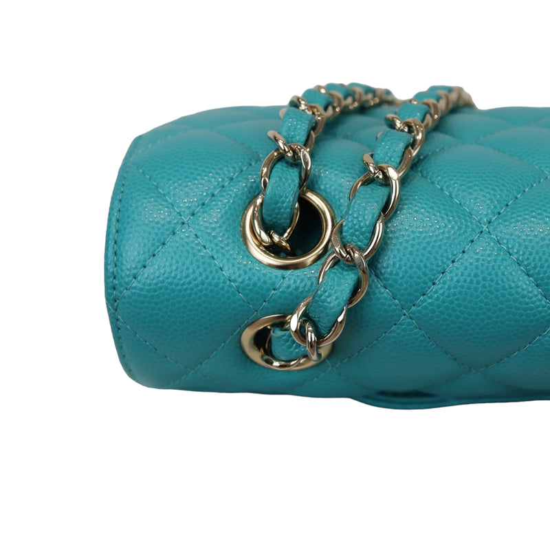 Classic Double Flap Caviar Medium Teal LGHW