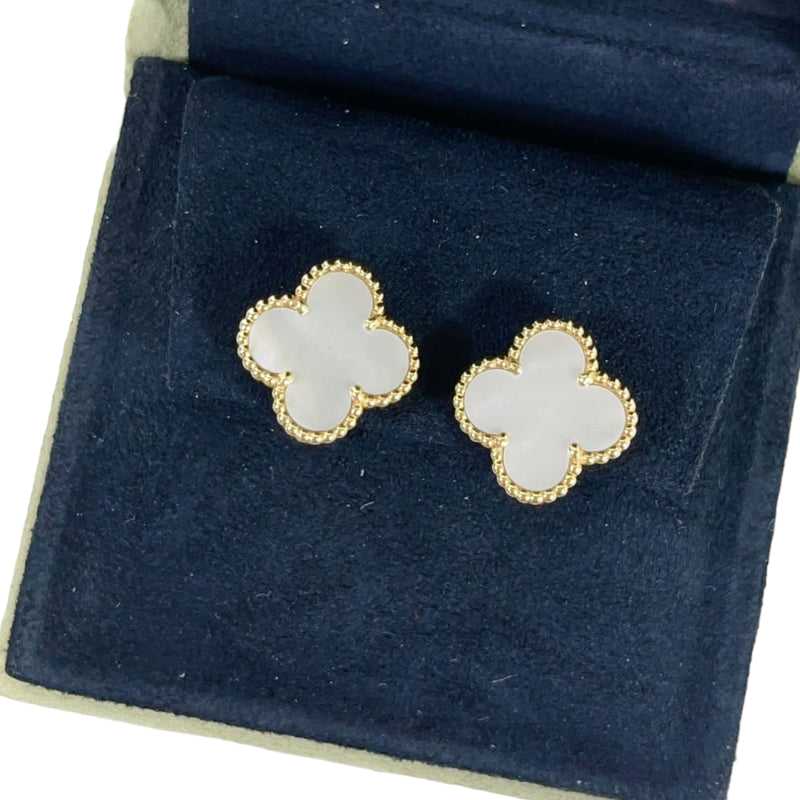 Vintage Alhambra earrings Mother of Pearl 18K Gold