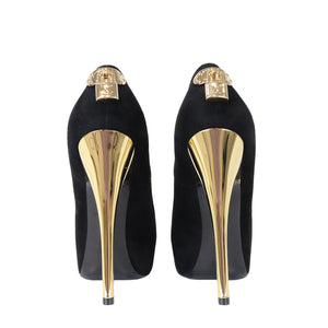Peep Toe Pump Black Suede GHW 36