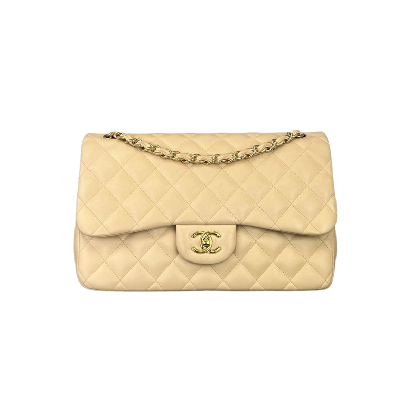 Chanel Beige Lambskin Jumbo Classic Flap Bag ○ Labellov ○ Buy and Sell  Authentic Luxury