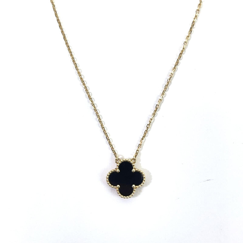 Van Cleef & Arpels Yellow Gold Onyx Vintage Alhambra 29 Motif Necklace |  Rich Diamonds