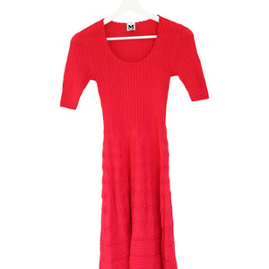 Red Ornate Pleated Knit Dress XS