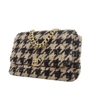 Maxi Chanel 19 Houndstooth Tweed 19K Beige Black