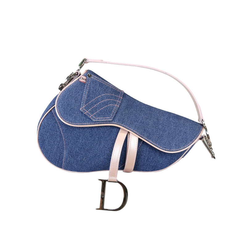 Dior Vintage - Denim Mini Saddle Bag - Blue - Leather and Canvas