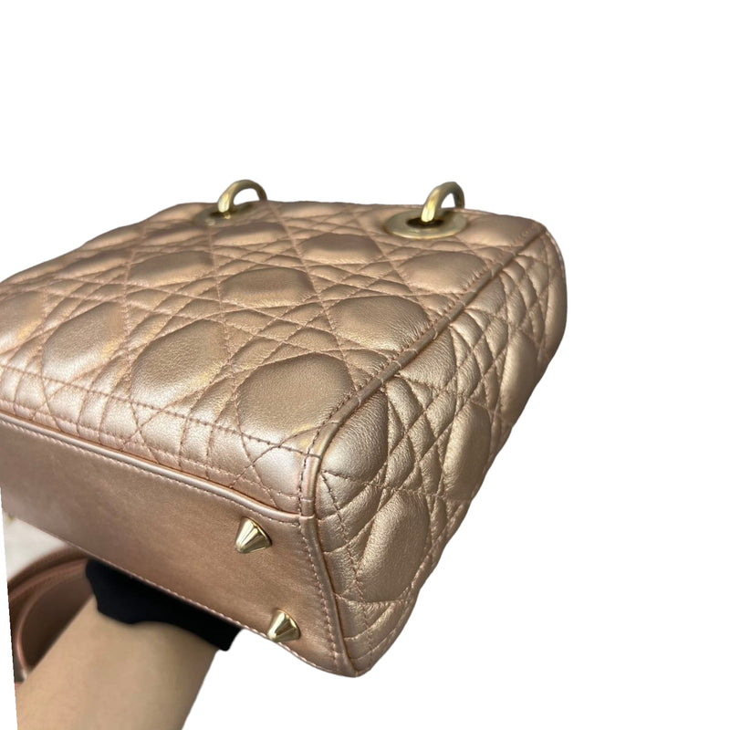 Cannage Lambskin Small Lady Dior Rose Gold GHW