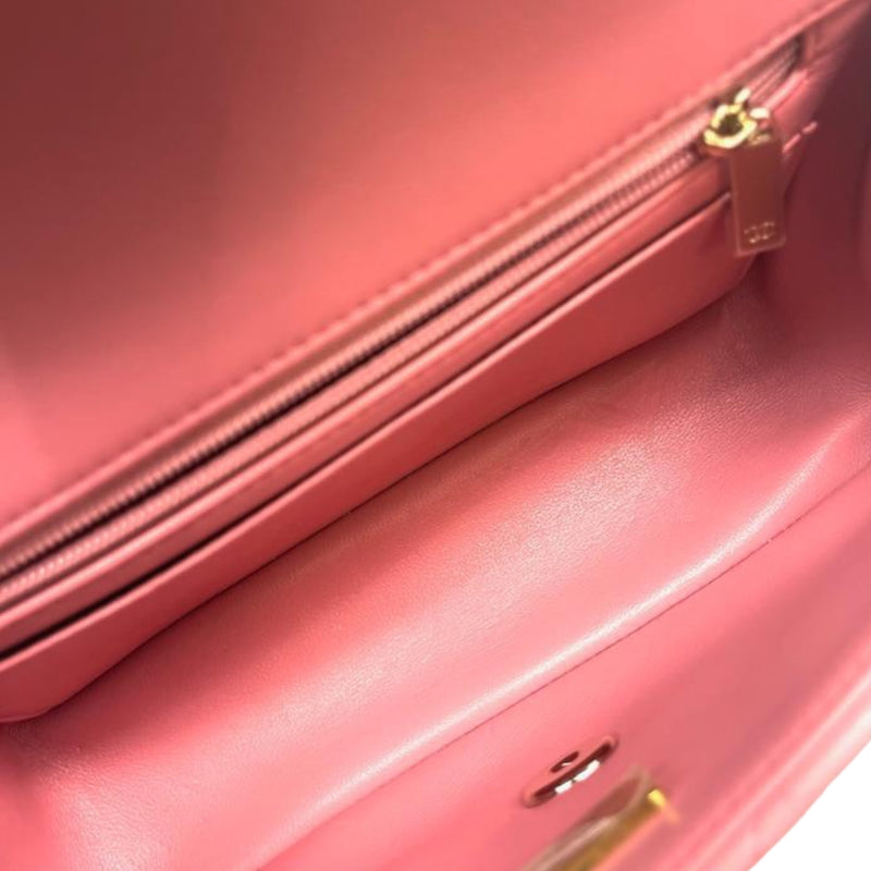 Mini Rectangle Top Handle Lambskin Pink GHW