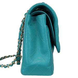 Classic Double Flap Caviar Medium Teal LGHW