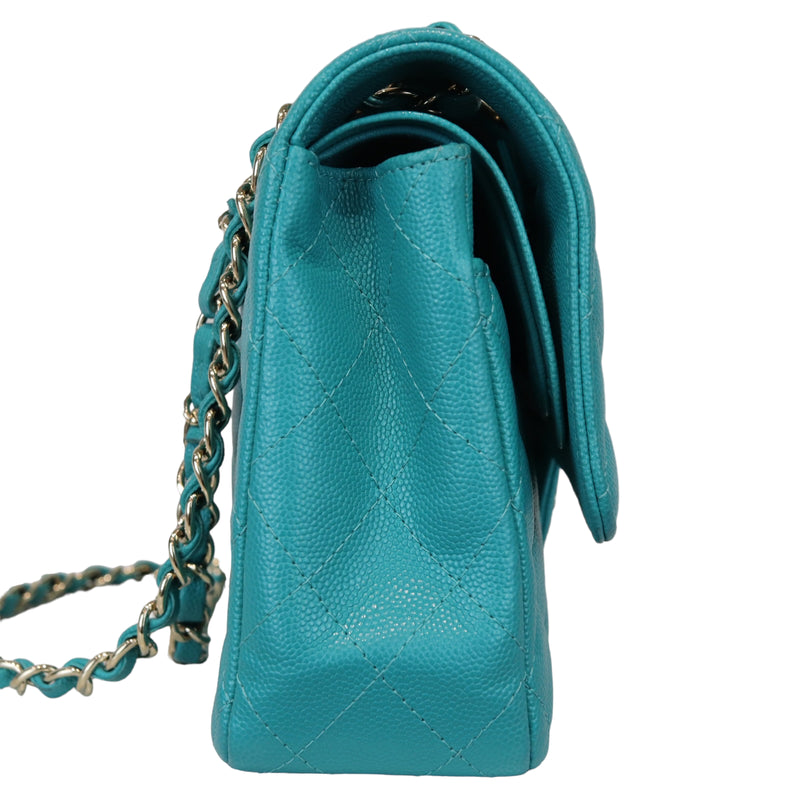 Classic Double Flap Caviar Medium Teal LGHW