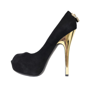 Peep Toe Pump Black Suede GHW 36