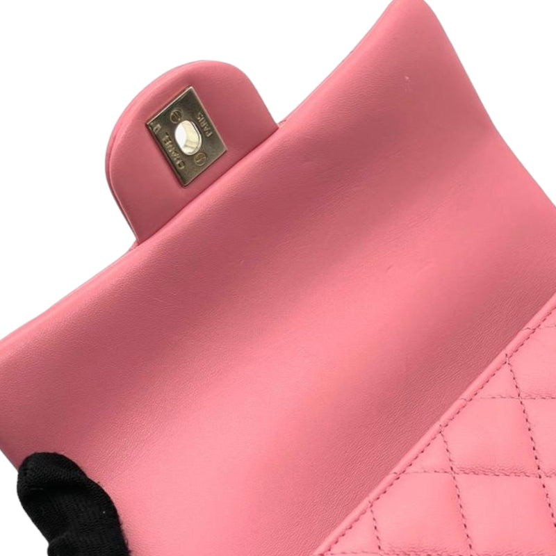 Mini Rectangle Top Handle Lambskin Pink GHW