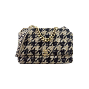 Maxi Chanel 19 Houndstooth Tweed 19K Beige Black