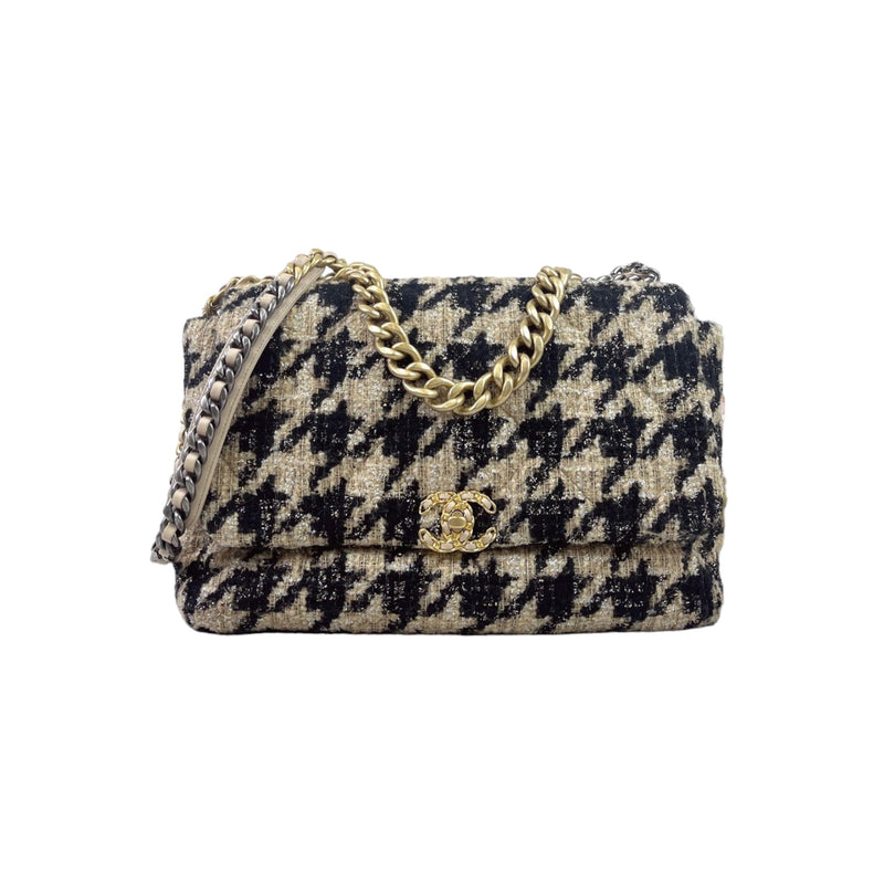 Maxi Chanel 19 Houndstooth Tweed 19K Beige Black – Bag Religion