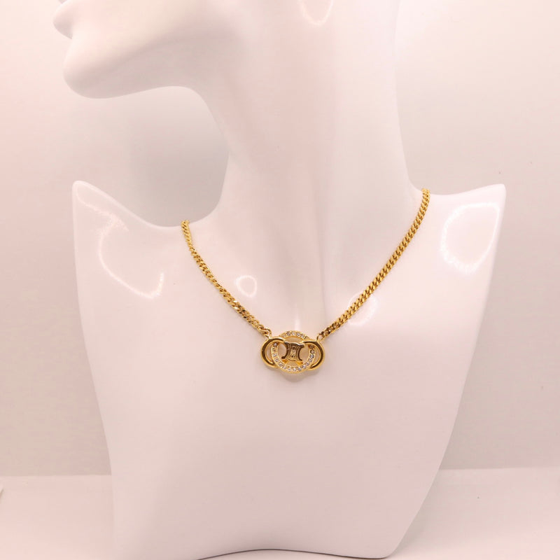 AUTH CHANEL CC LOGO CHAIN NECKLACE WITH IMITATION PEARLS GOLD