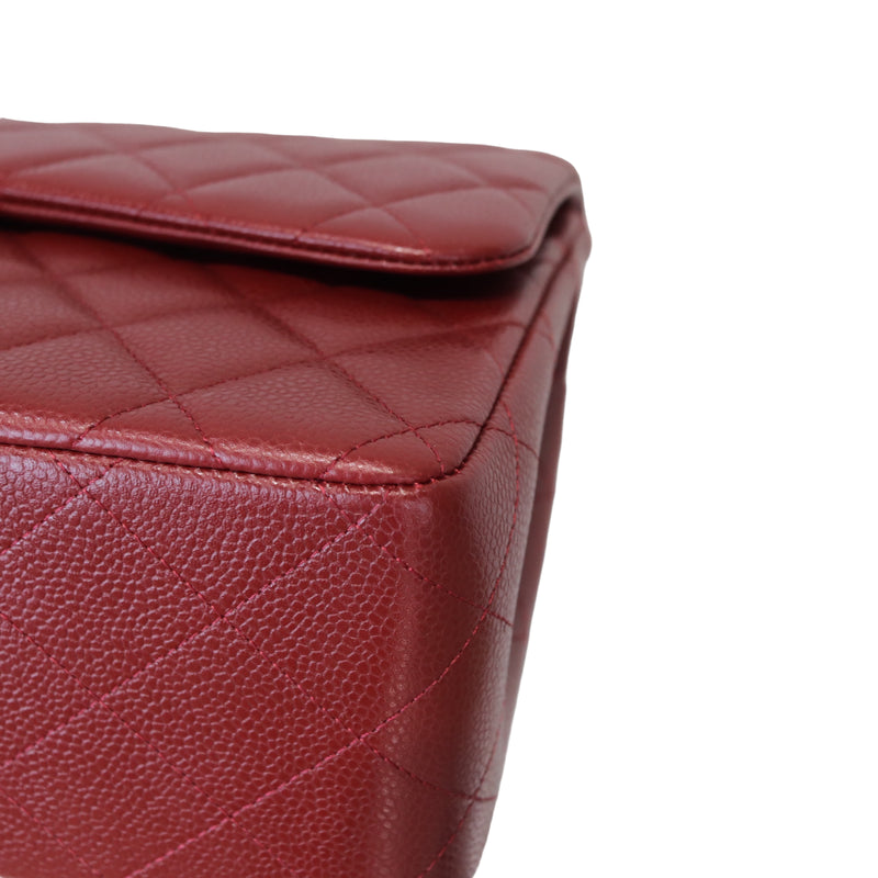 Chanel Burgundy Red Caviar Quilted Classic Jumbo Single Flap Bag