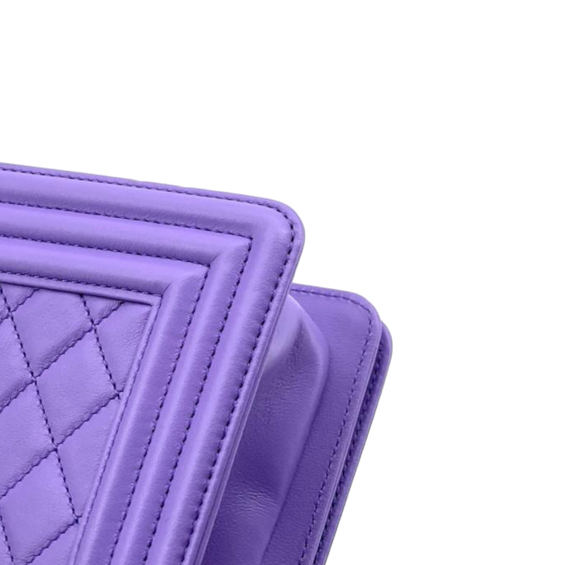 Chanel Purple Quilted Lambskin Leather Coco Boy Wallet on Chain Chanel