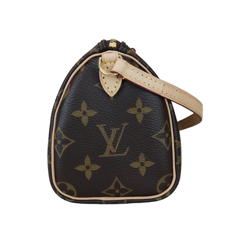 LOUIS VUITTON Nano Speedy Monogram Canvas Crossbody Bag Brown