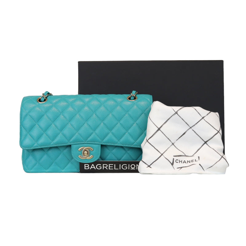 Classic Double Flap Caviar Medium Teal LGHW