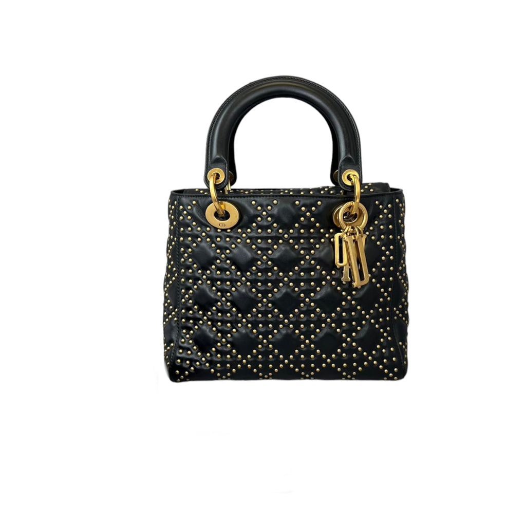 Studded Supple Lady Dior Medium Black GHW