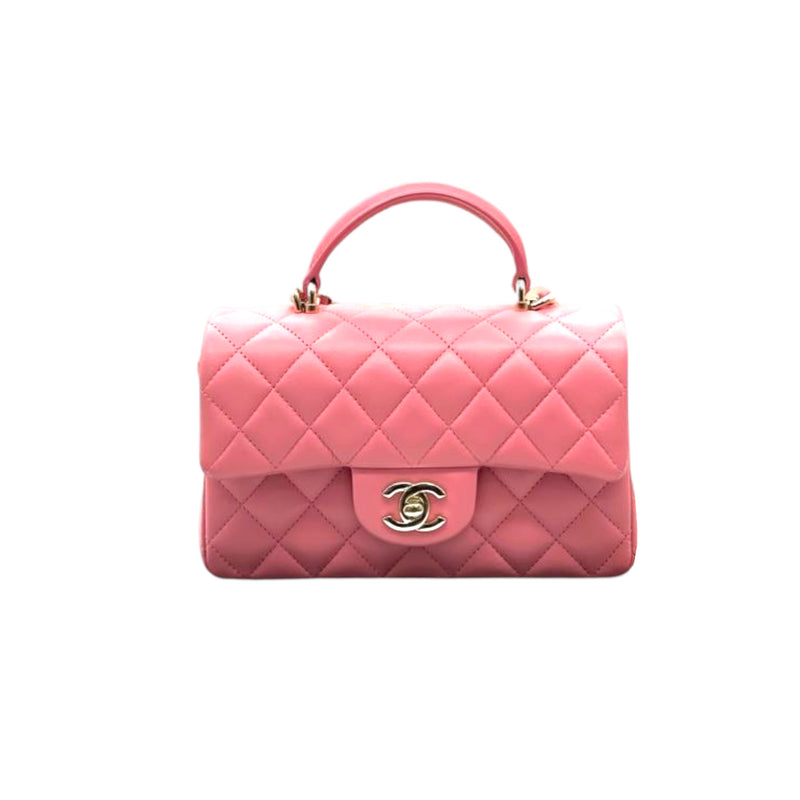 Chanel Top Handle Mini Rectangle Flap in Black and Pink Lambskin