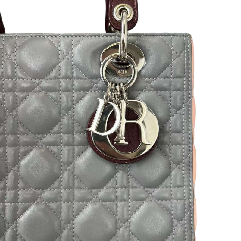 Medium Tri-Color Lady Dior Pink Grey Burgundy SHW