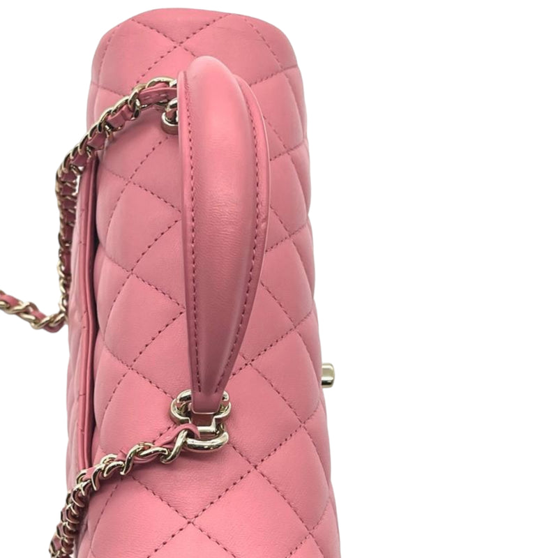 Mini Rectangle Top Handle Lambskin Pink GHW