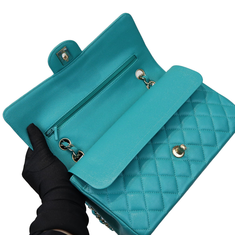 Classic Double Flap Caviar Medium Teal LGHW