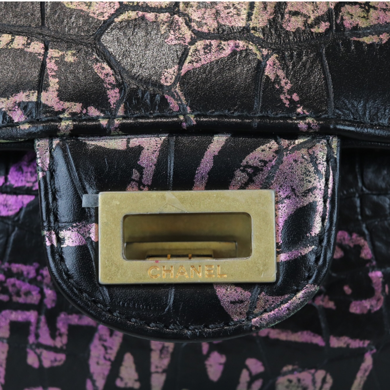 CHANEL Gold Graffiti Crocodile Embossed Mini 2.55 Reissue Classic Flap Bag  - PreLoved Treasures