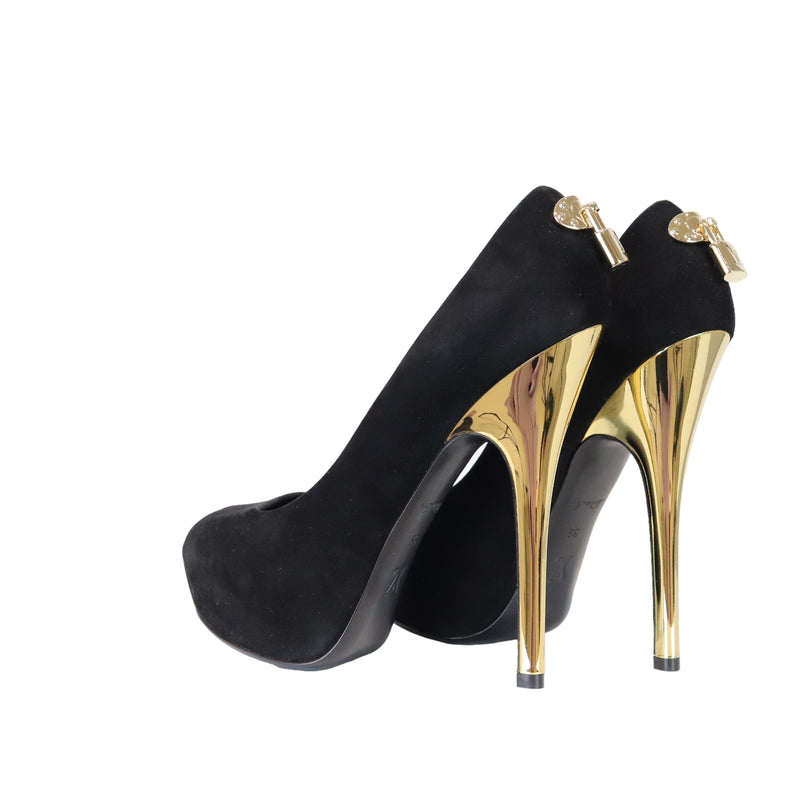 Peep Toe Pump Black Suede GHW 36