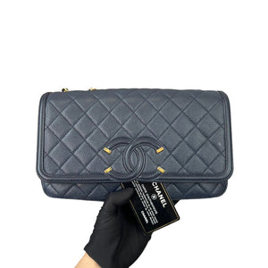 Medium CC Filigree Flap Caviar Blue GHW