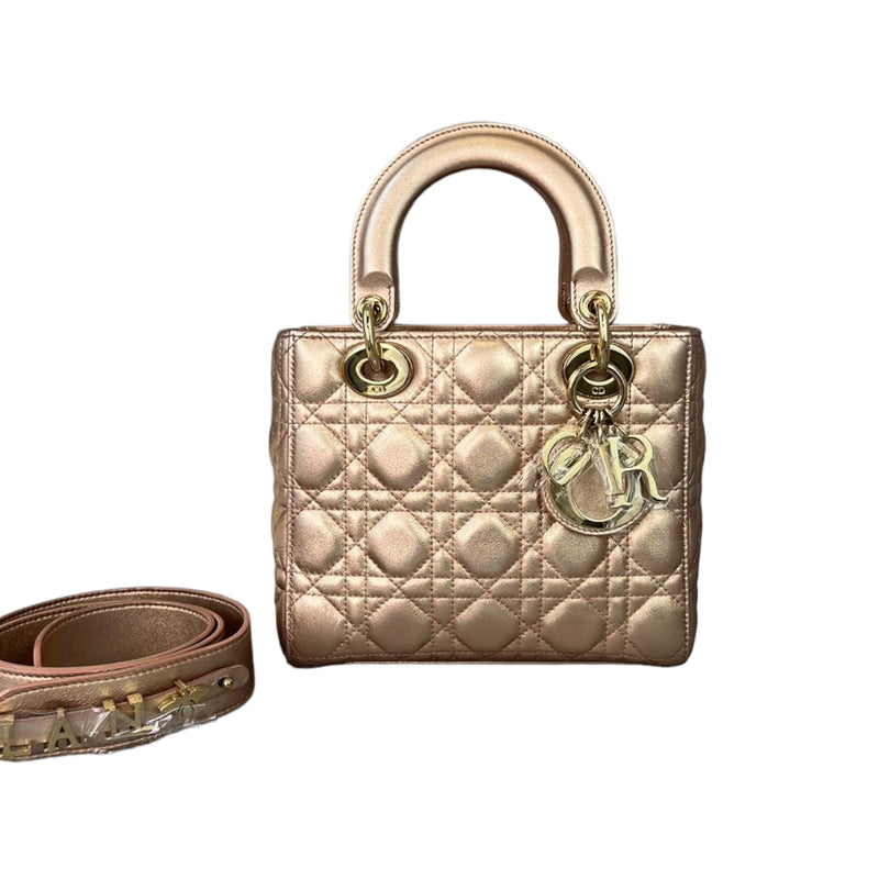 Cannage Lambskin Small Lady Dior Rose Gold GHW