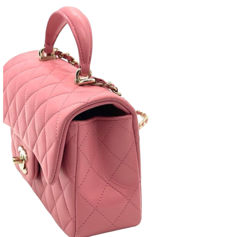 Chanel Lambskin Quilted CC Pearl Crush Mini Rectangular Flap Dark Pink