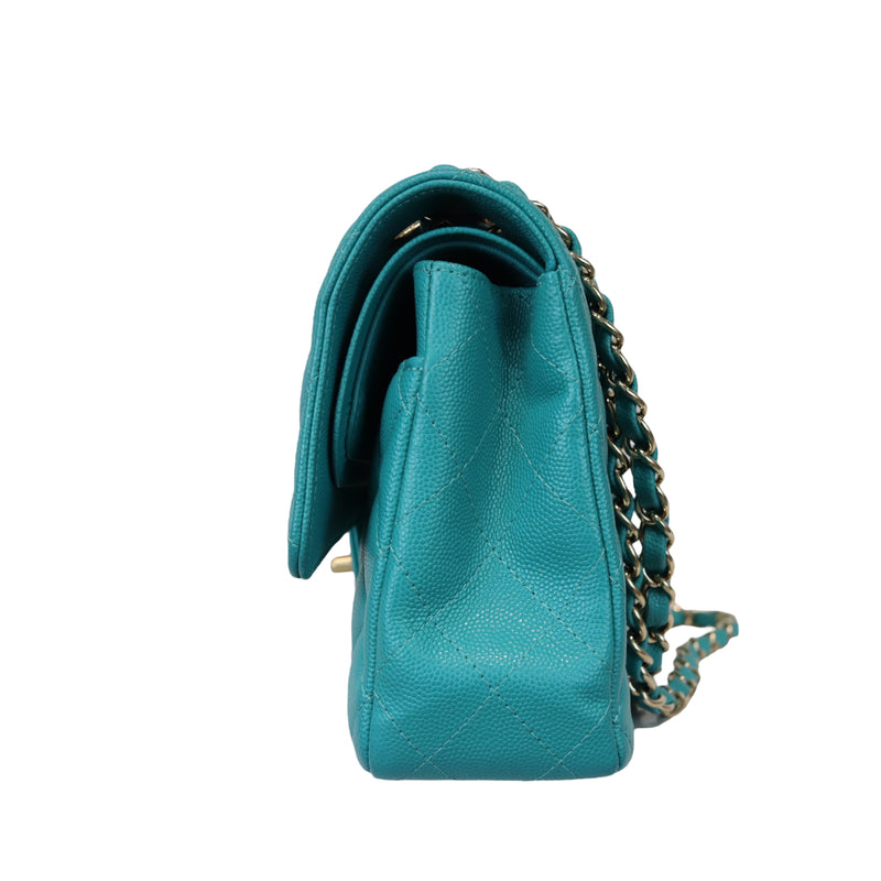 Classic Double Flap Caviar Medium Teal LGHW
