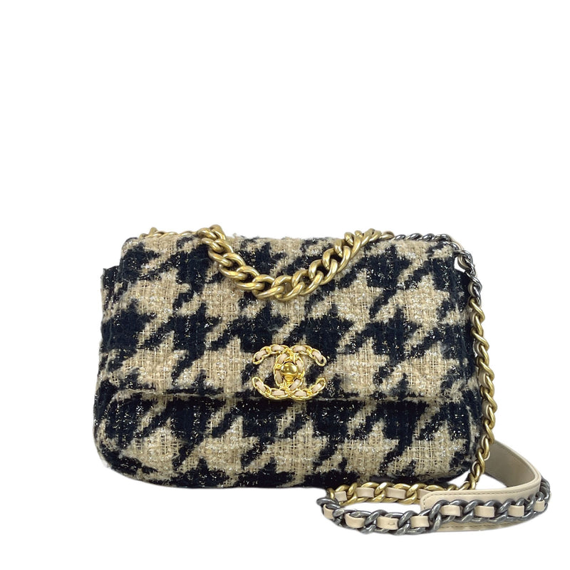 Small 19 Tweed Houndstooth Black Beige MHW