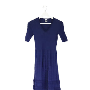 Blue Ornate Pleated Knit Dress XS