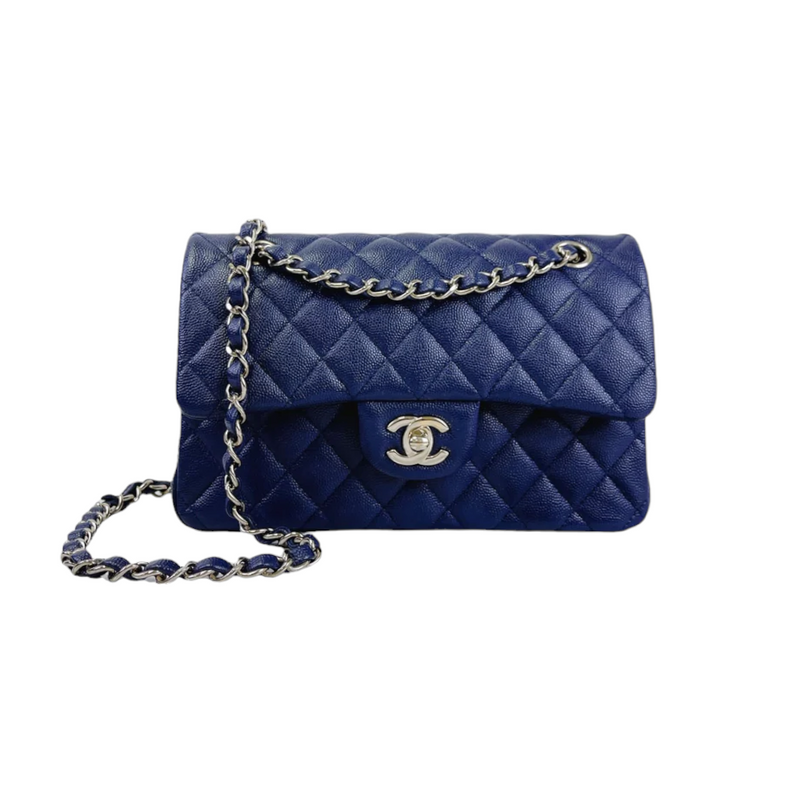 Small Classic Double Flap Caviar Blue LGHW