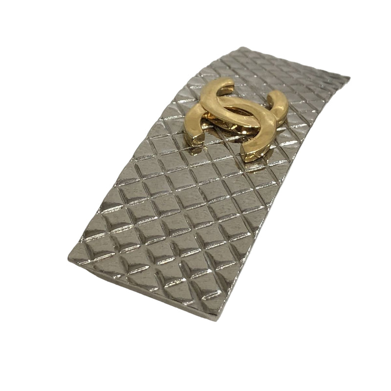 Chanel Gold Tone Logo Leather Detail Hair Clip Chanel