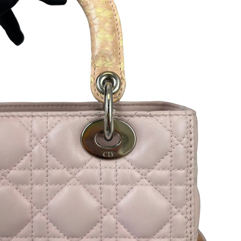 Limited Edition Cannage Lady Dior Medium Python Handle Light Pink GHW