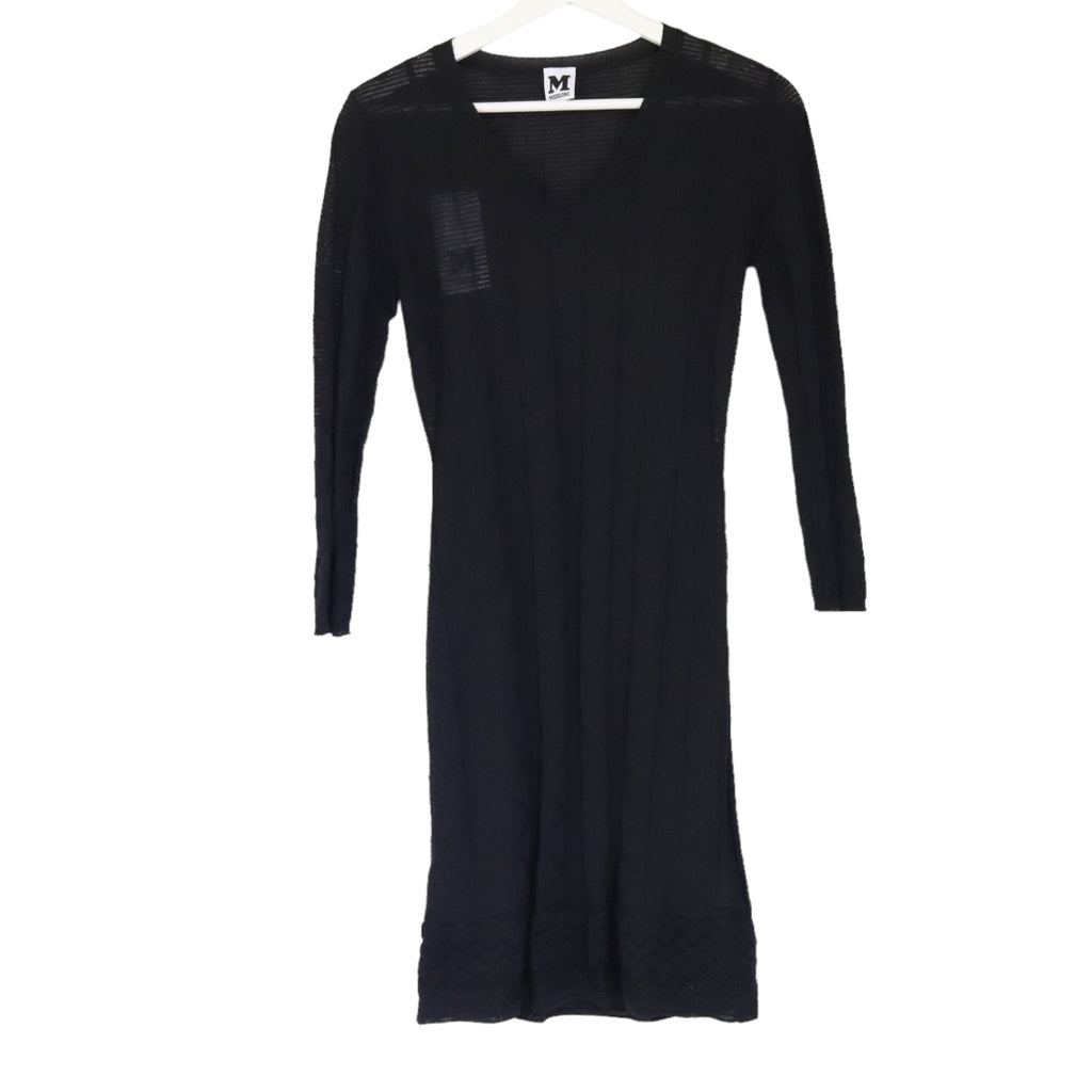 Black Ornate Pleated Knit Dress XS