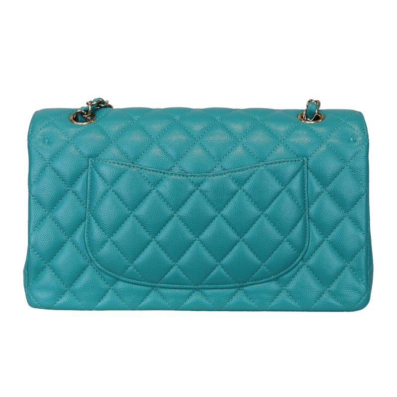Classic Double Flap Caviar Medium Teal LGHW