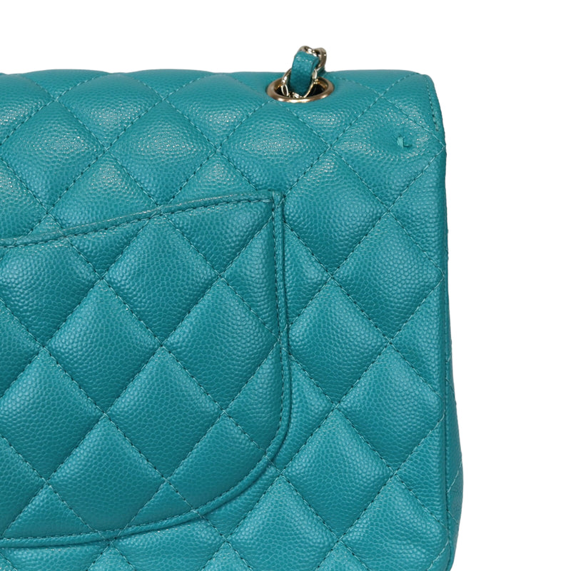 Classic Double Flap Caviar Medium Teal LGHW
