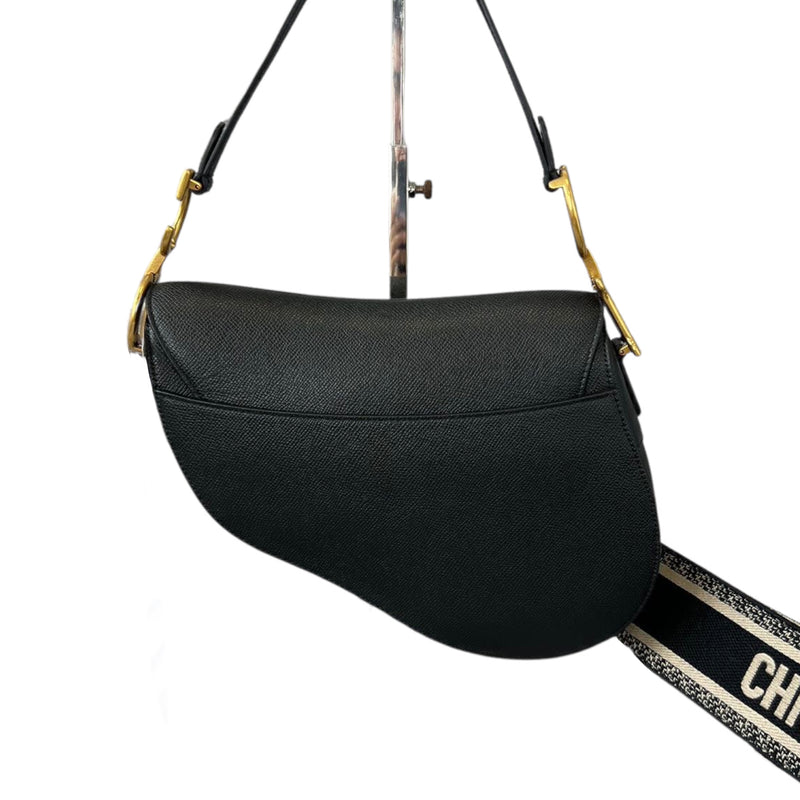 Medium Saddle Grained Leather in Black With Strap GHW
